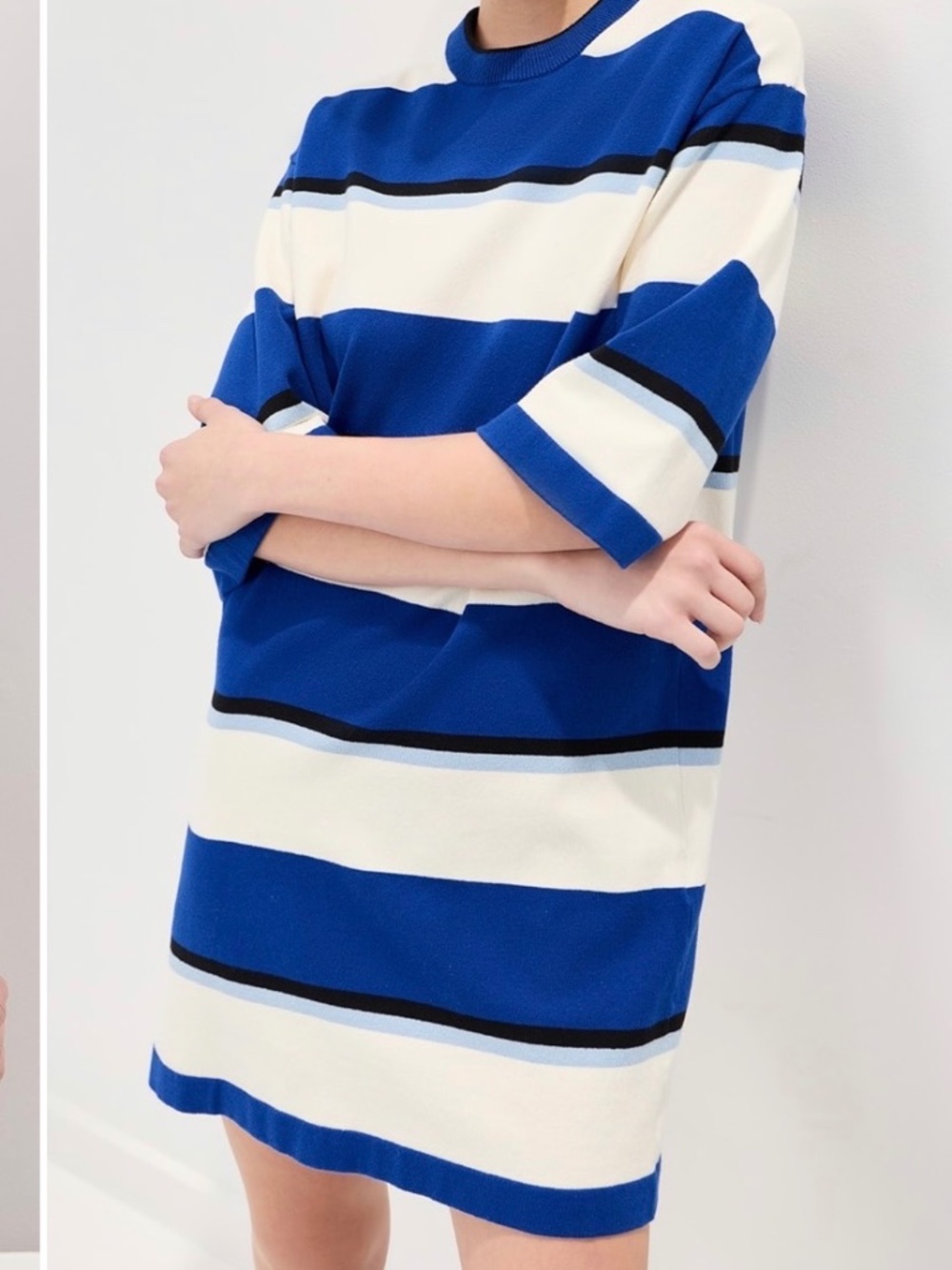 LE BOP Mara Rugby Tee Dress in Royal Blue/White.